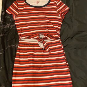 Red, blue and white striped dress